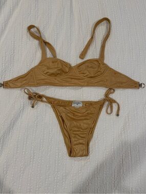CHANEL Camel Logo-Embossed Two-Piece Bikini